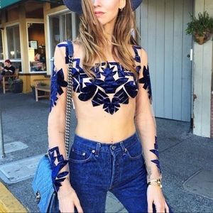 For Love & Lemons Velvet & Mesh Vienna Crop Top